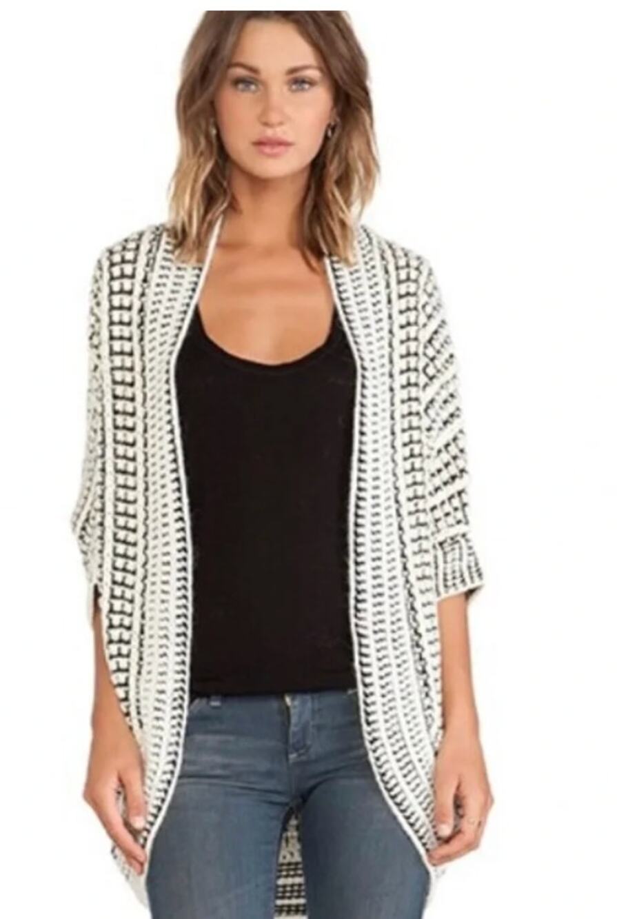LA Made Cocoon Shaped Cardigan in White and Black Size Small